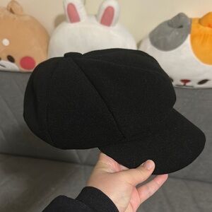 Black Newsboy Cap with Rounded Crown and Short Brim